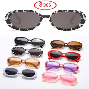 8pcs Cycling Sports Oval Sunglasses Women Vintage Brand Retro Black White Sun Glasses Classic Shades Female Oculos UV400