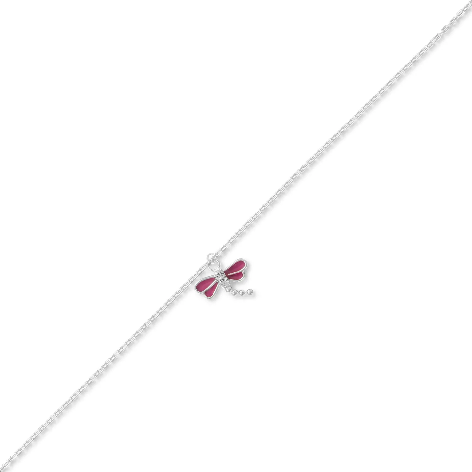 9" 1" Purple Dragonfly CZ Anklet