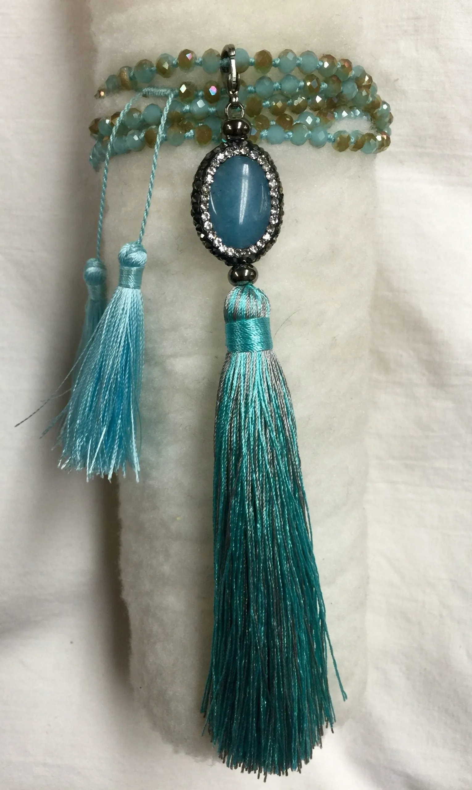 Agate and Crystal Long Tassel Necklace