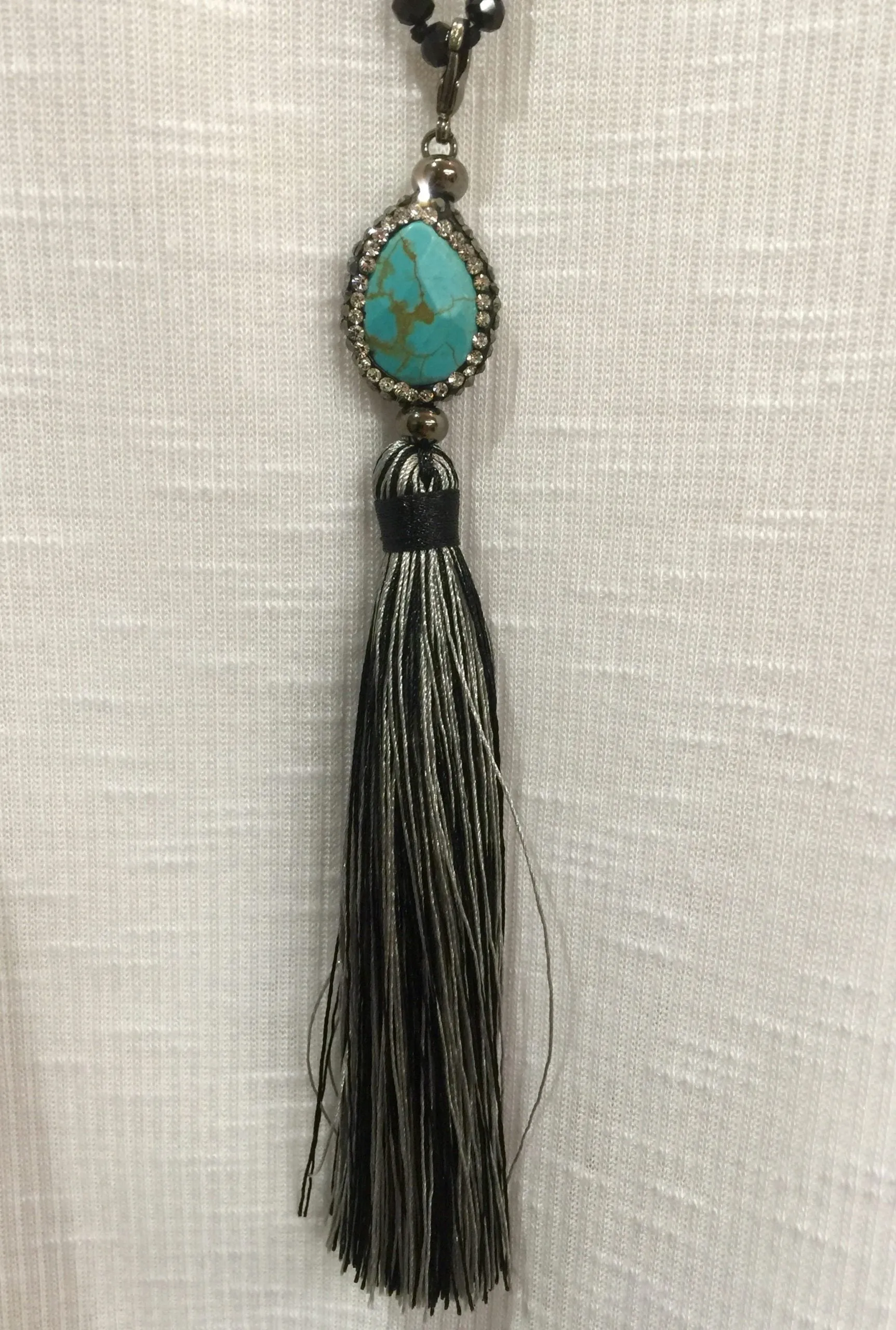 Agate and Crystal Long Tassel Necklace