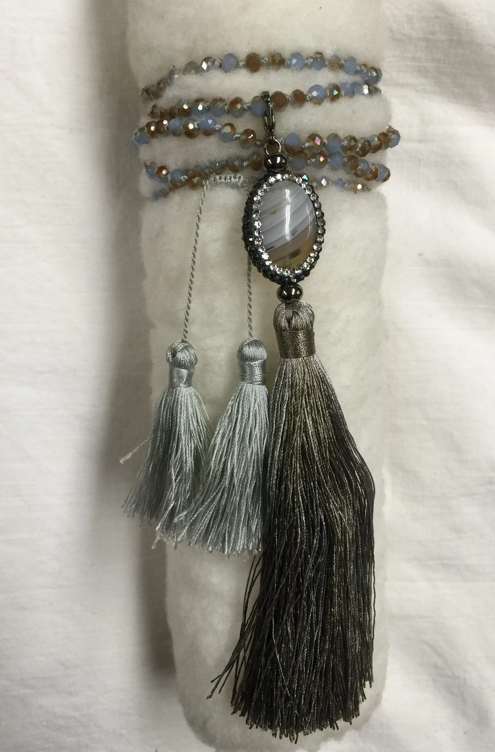 Agate and Crystal Long Tassel Necklace