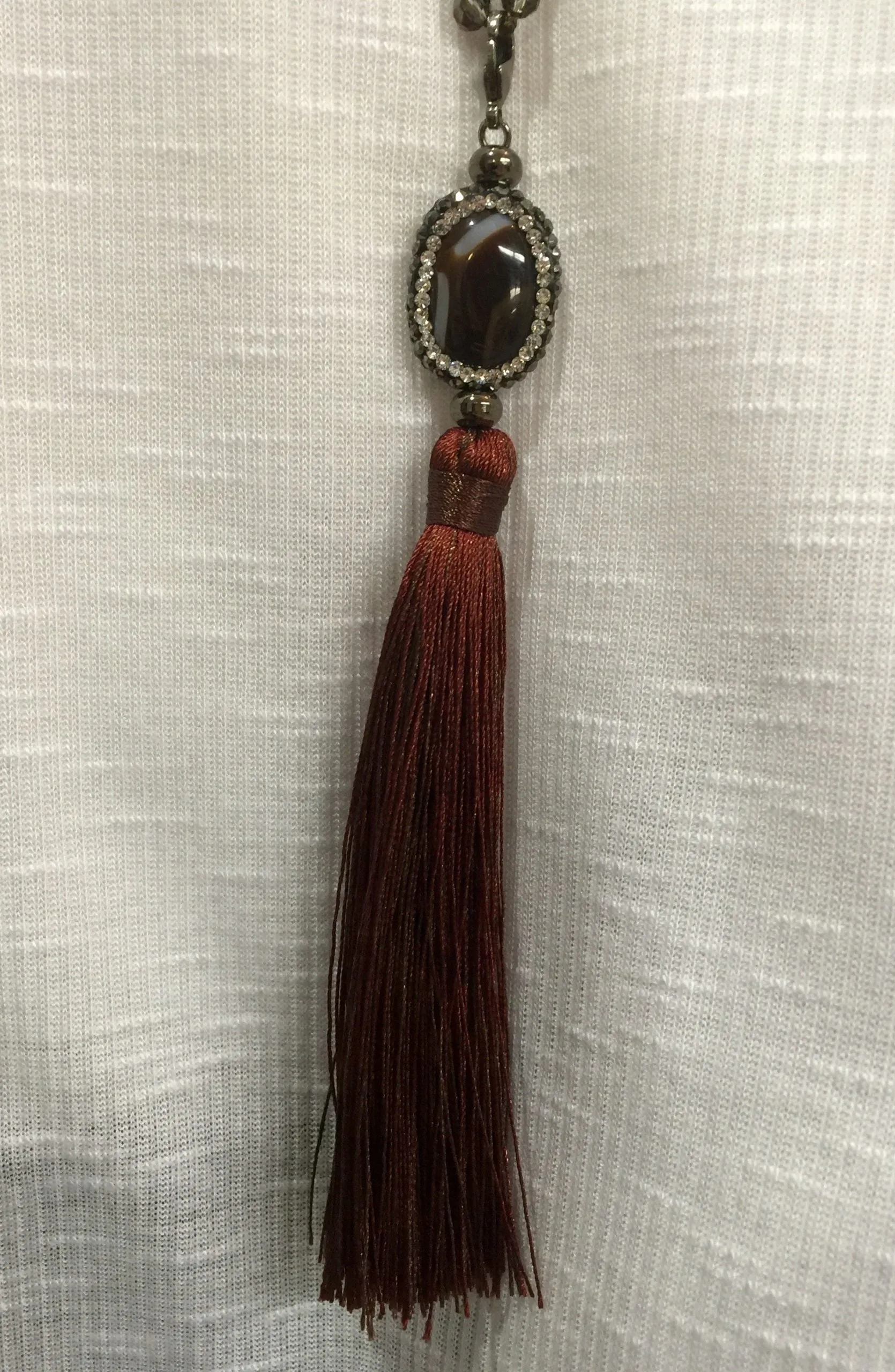 Agate and Crystal Long Tassel Necklace