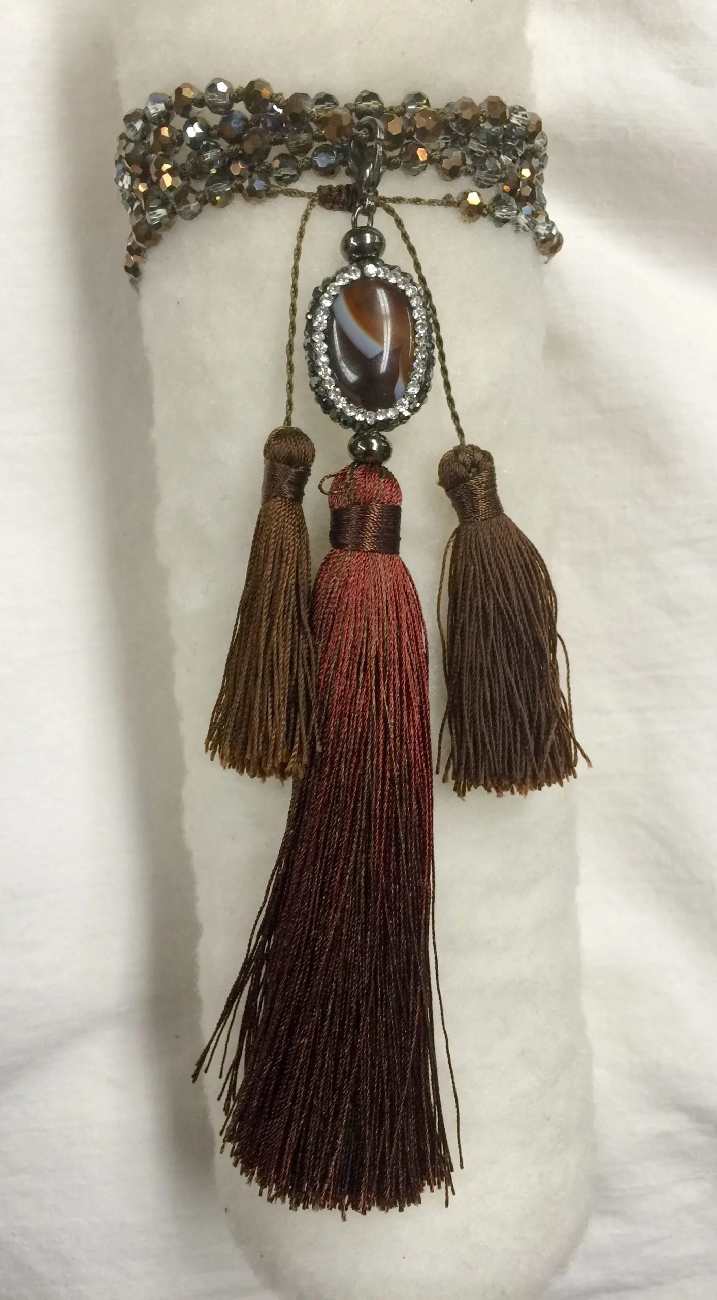 Agate and Crystal Long Tassel Necklace