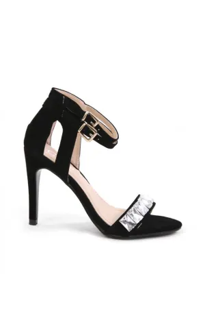 Alcen Suede High Heeled Jewelled Sandals In Black