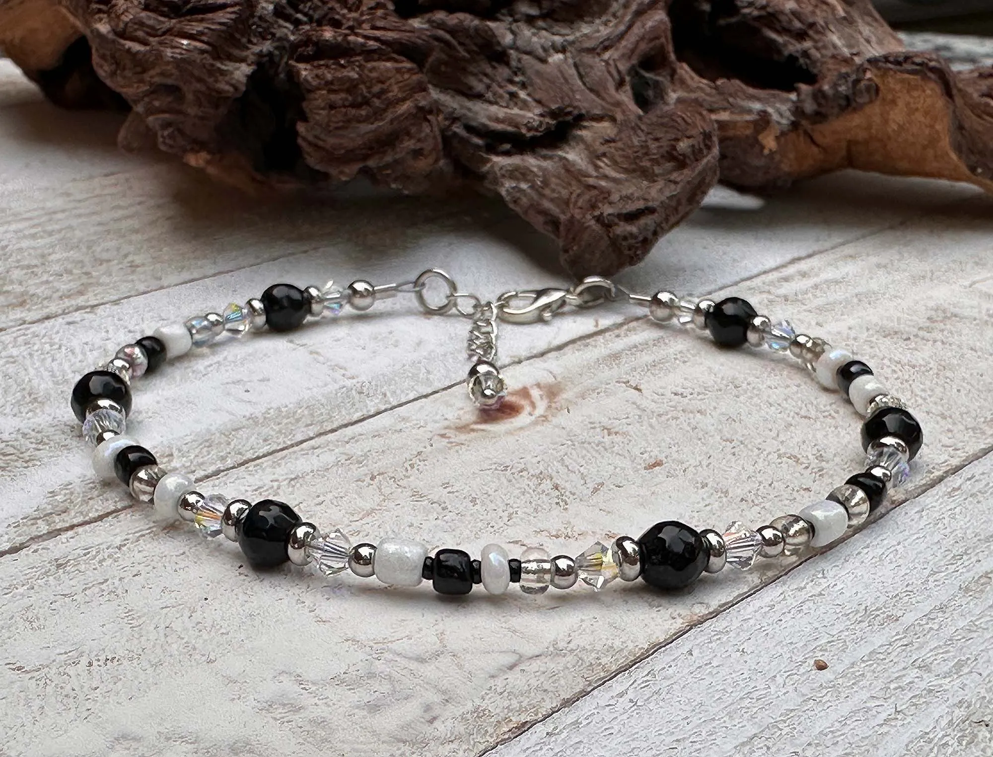 Black Agate Gemstone Beaded Anklet