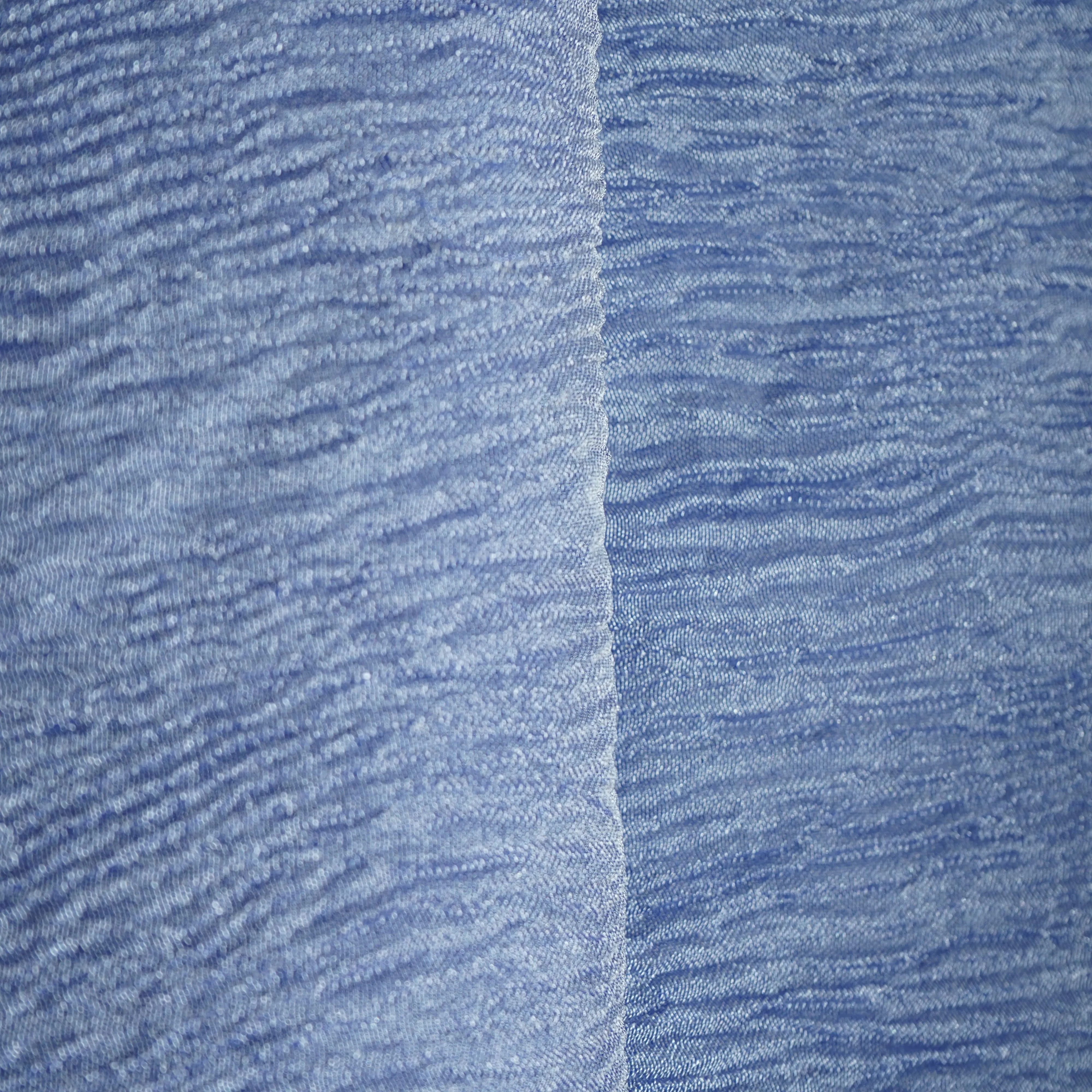 Blue Solid Shimmer Crushed Tissue Fabric