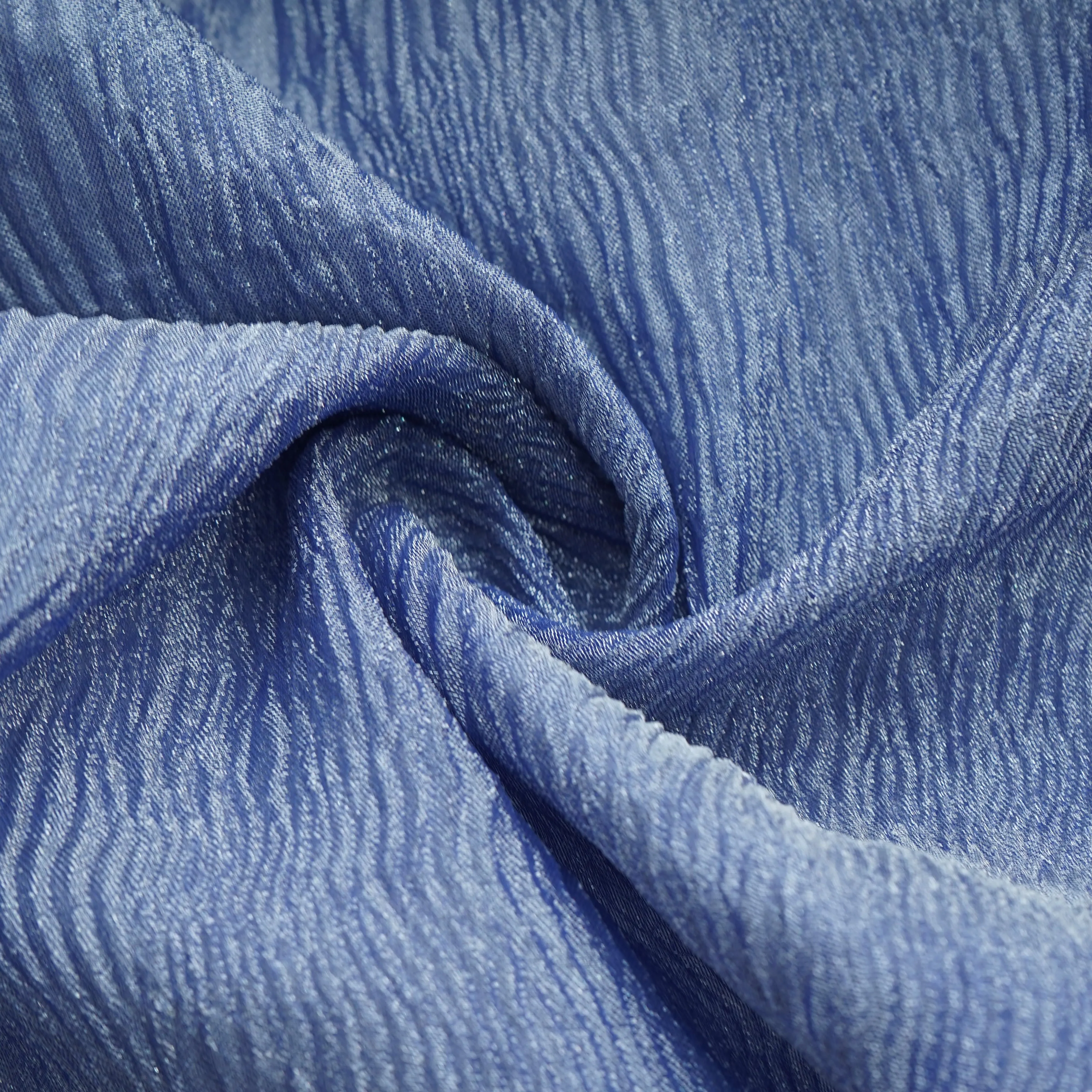 Blue Solid Shimmer Crushed Tissue Fabric