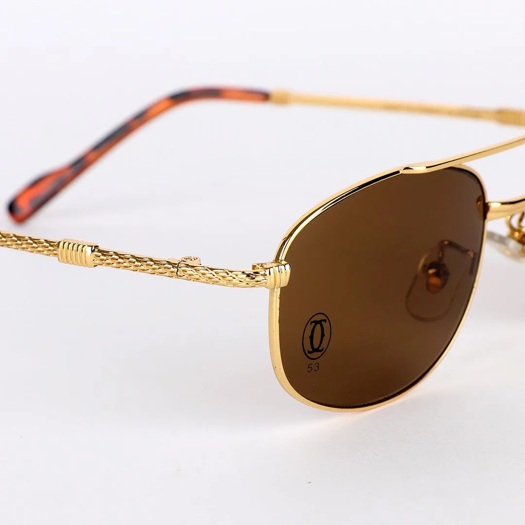 Cartier Vintage Classic Metal Gold And Brown Lens Sunglasses