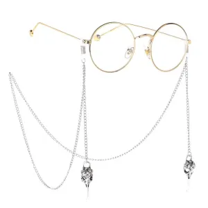 Classic Round Glasses w/ Decorative Hanging Chain and Bird Skull Charms