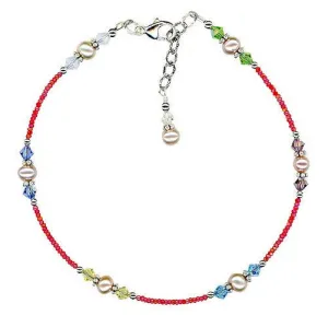 Coral Pearl Crystal Beaded Anklet