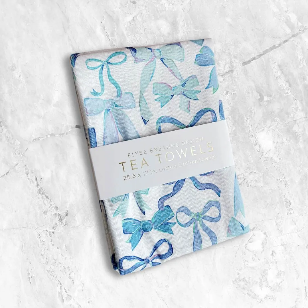 Cotton Dish Towels Set of 2: Blue Bows