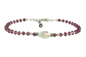 Custom Amethyst Crystal Cream Beaded Anklet