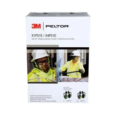 Earmuffs - 3M PELTOR X Series Earmuff, Full Brim Hard Hat Attached, Electrically Insulated, (Case of 10 pairs), X4P51E