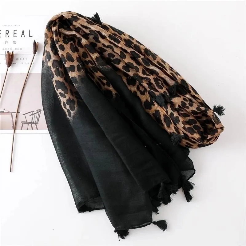 Fashion Cotton And Leopard Print Gradient Women&#39;s Scarf Long Dual-use Shawl