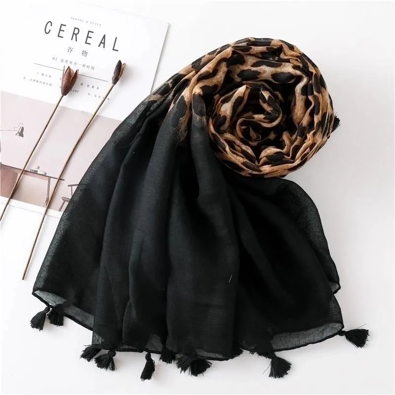 Fashion Cotton And Leopard Print Gradient Women&#39;s Scarf Long Dual-use Shawl