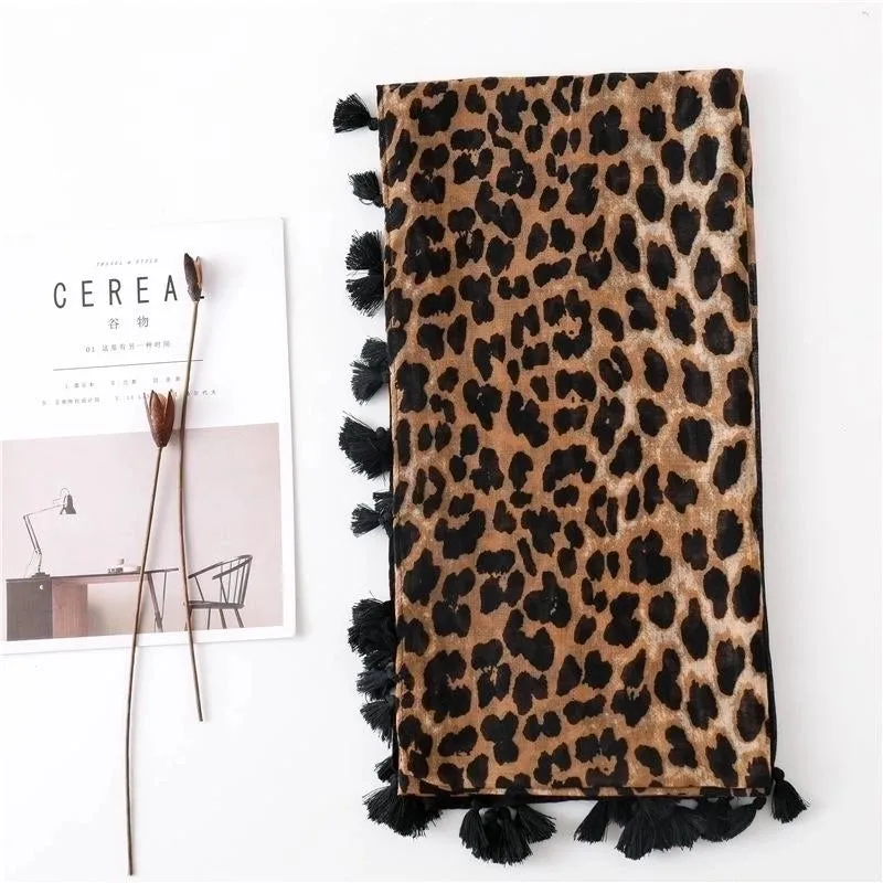 Fashion Cotton And Leopard Print Gradient Women&#39;s Scarf Long Dual-use Shawl