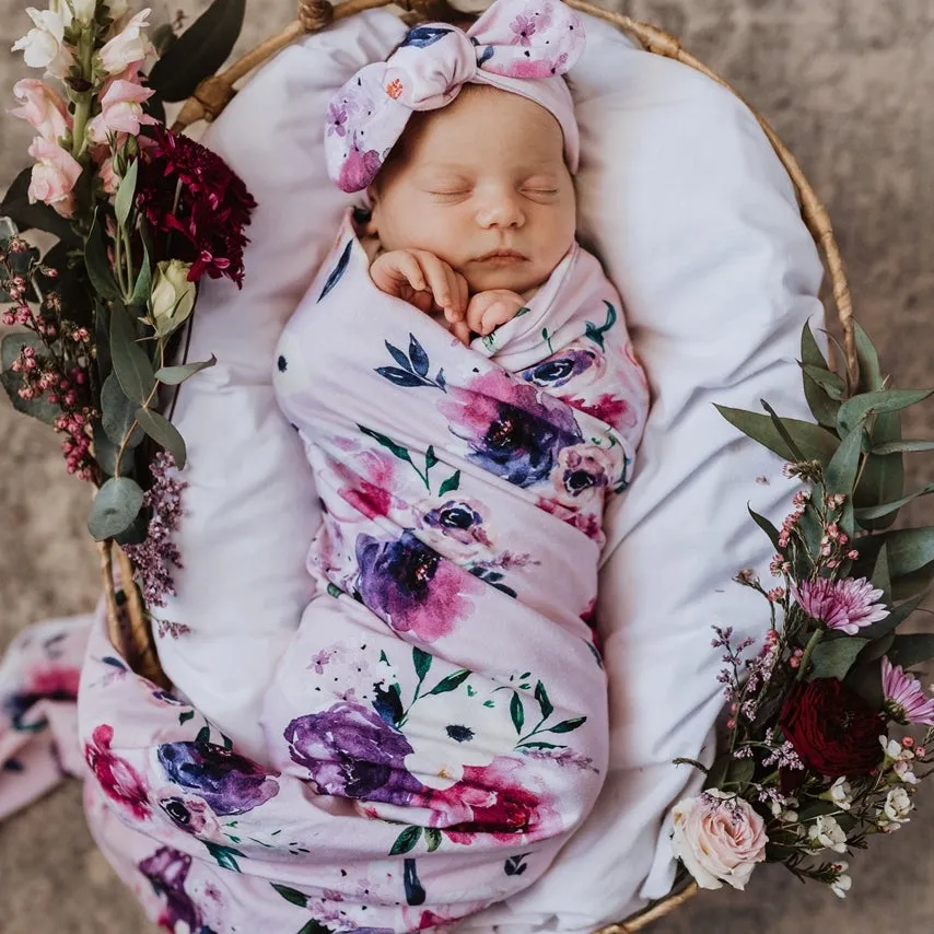 Floral Kiss I Baby Jersey Wrap & Topknot Set