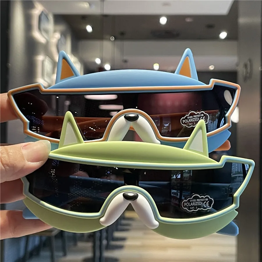 French bucket integrated lens children's sunglasses soft silicone boys cool sunglasses baby polarized glasses cartoon puppy