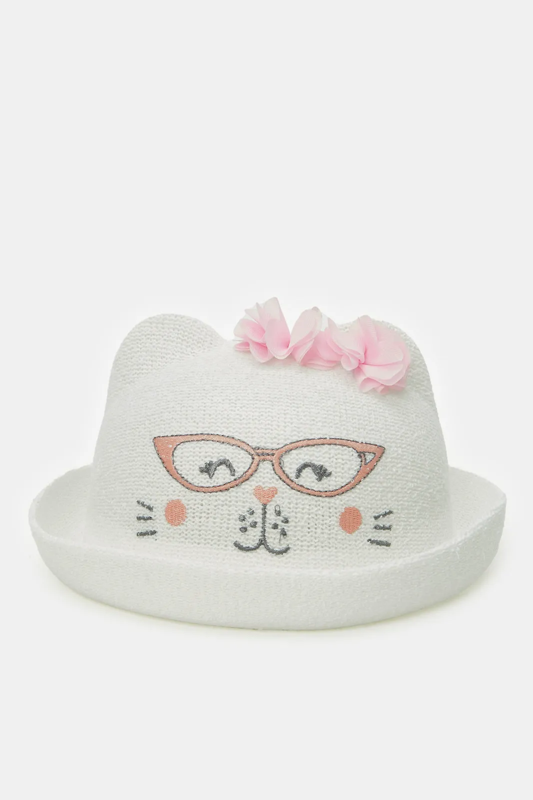 Girls Beige Character Embellished Hat