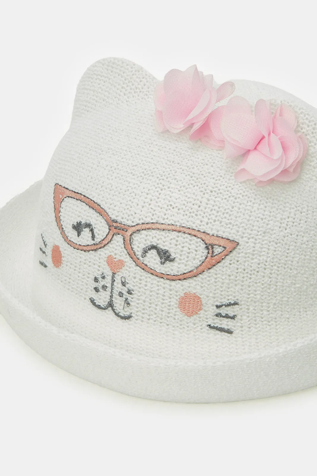 Girls Beige Character Embellished Hat