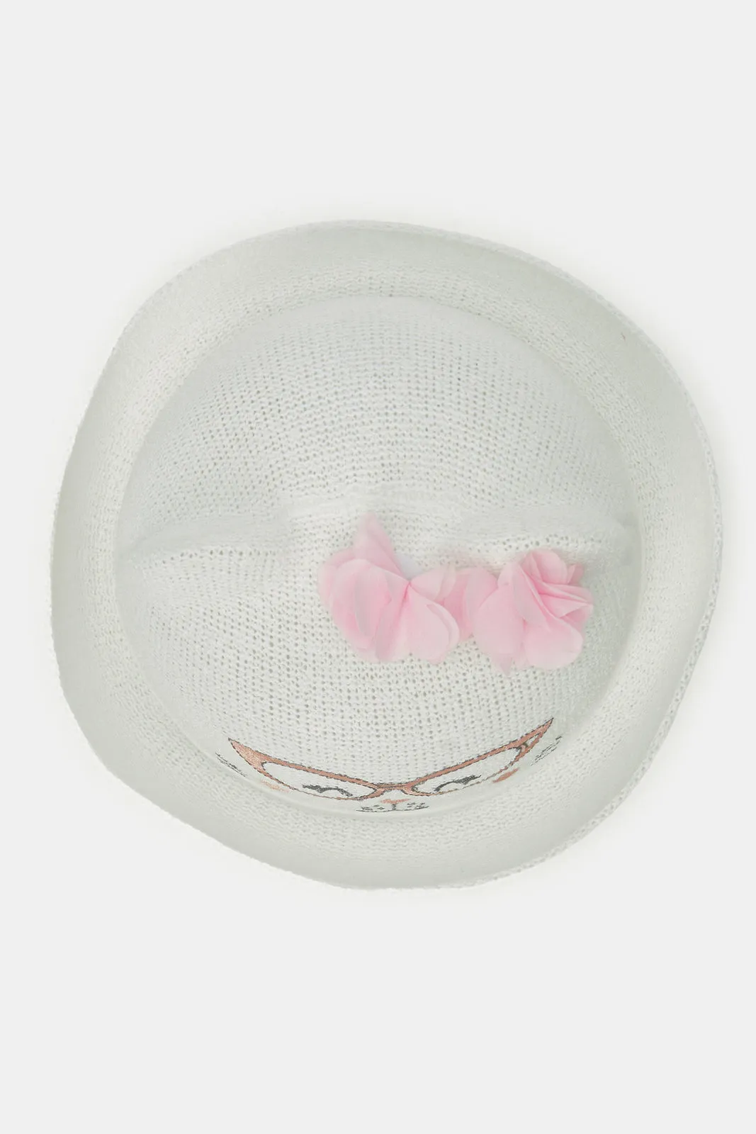 Girls Beige Character Embellished Hat