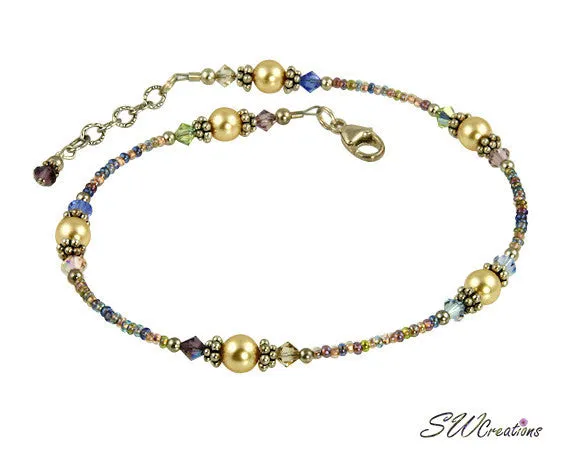 Golden Sunset Pearl Beaded Anklet