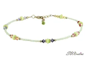 Green Cats Eye Crystal Beaded Anklet