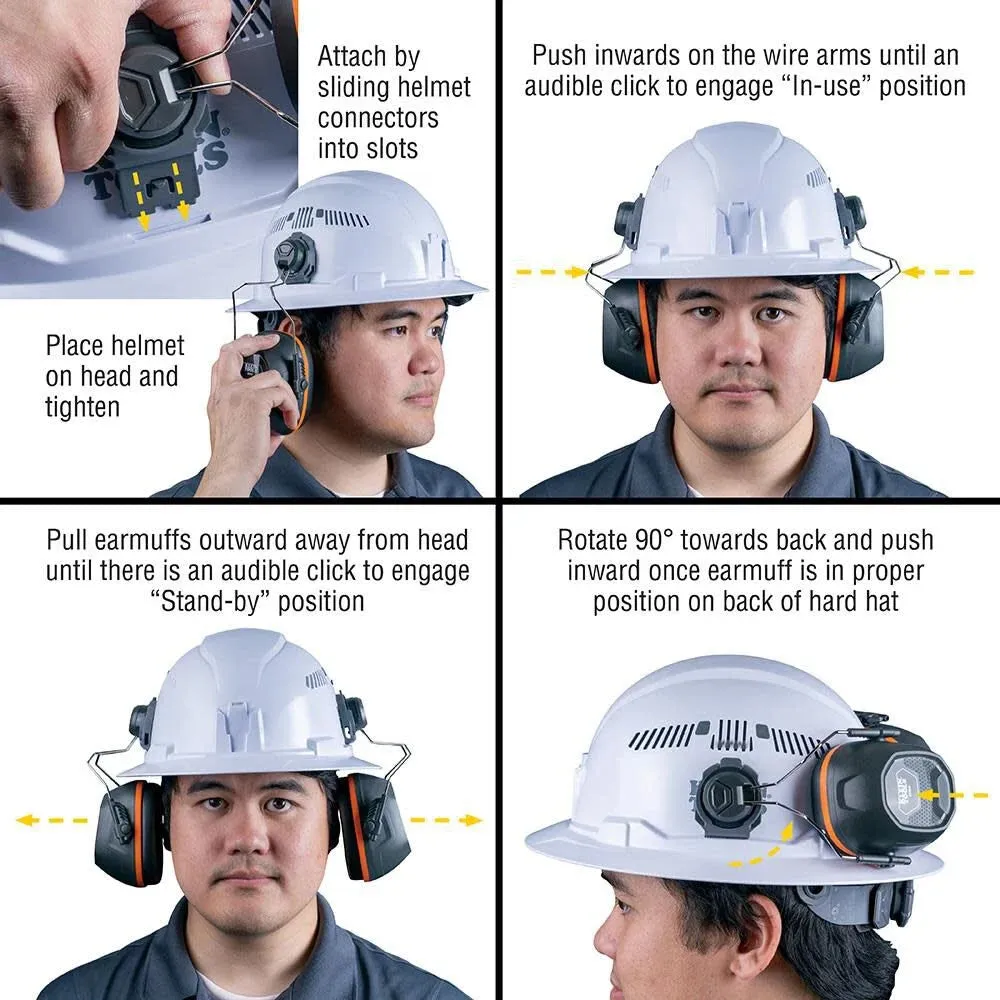 Klein Tools 60502 Earmuffs, Full Brim Hard Hat Attachment, 26dB Noise Protection, for Construction, Manufacturing, Maintenance, Woodworking