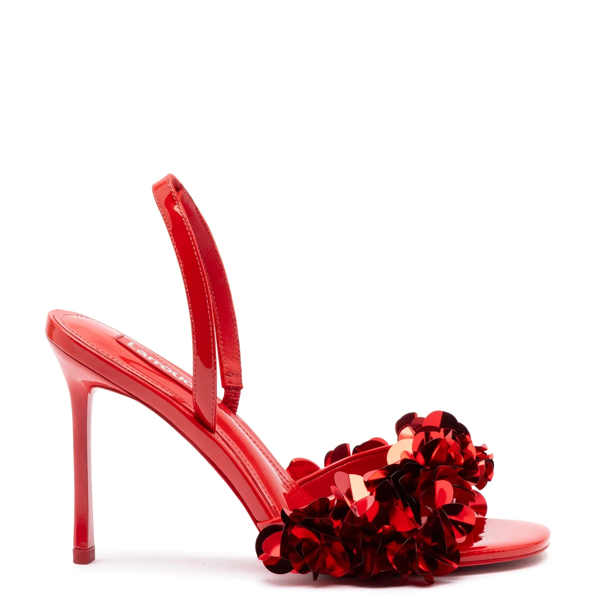 Larroude Morgan Sandal In Scarlet Patent Leather