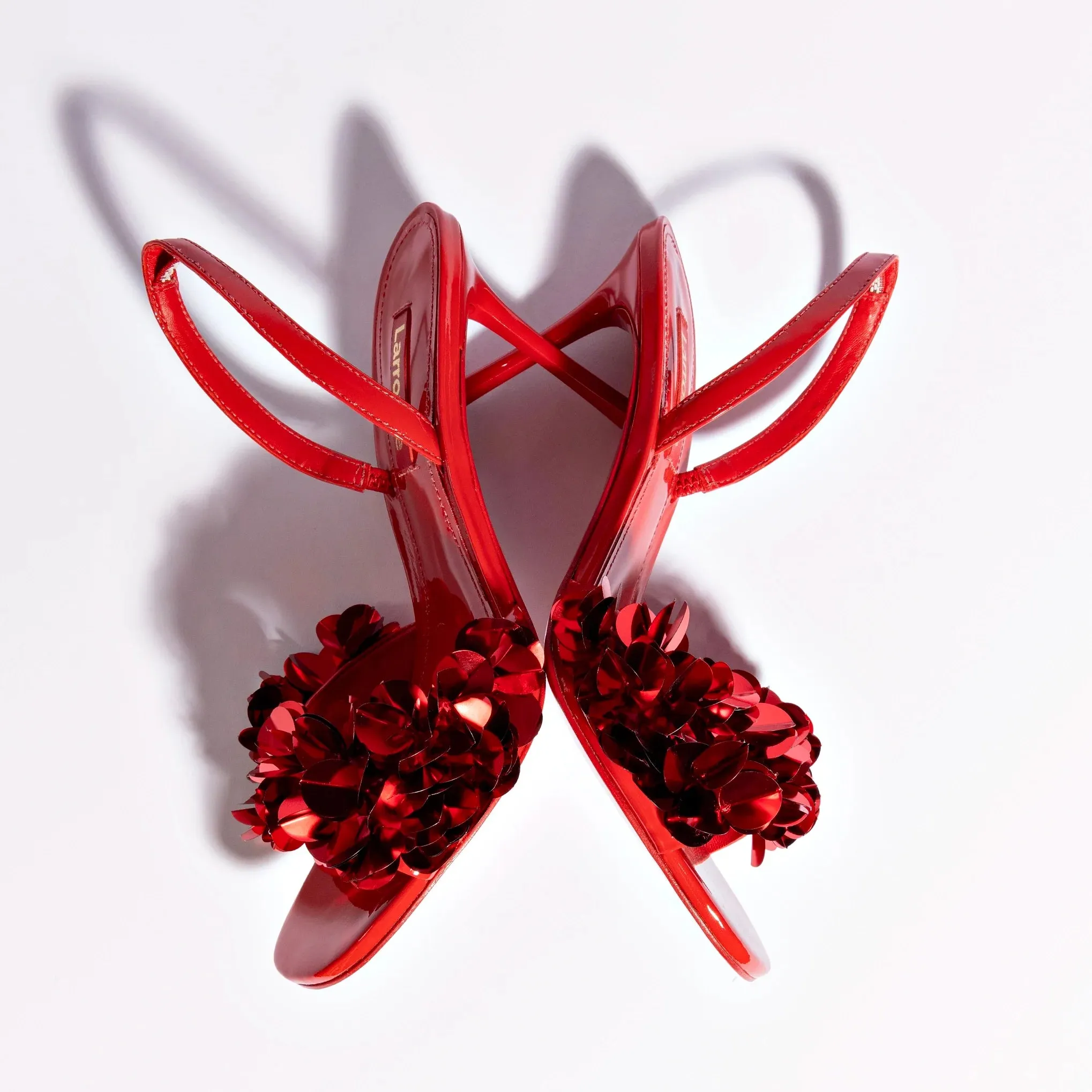 Larroude Morgan Sandal In Scarlet Patent Leather