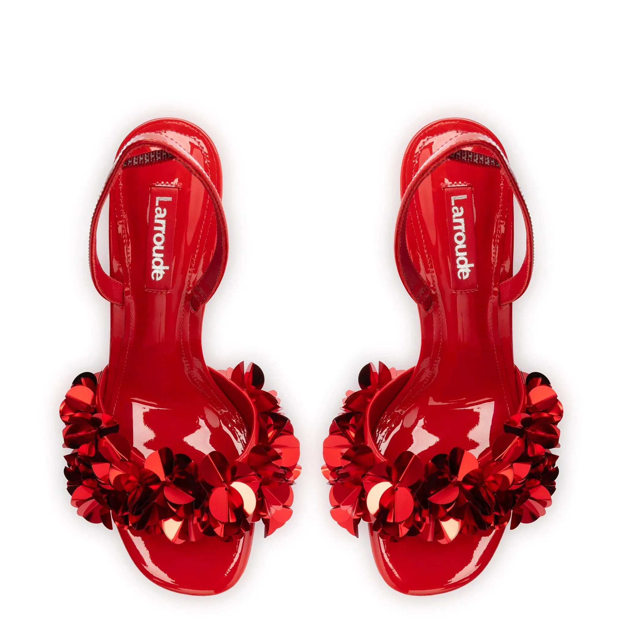 Larroude Morgan Sandal In Scarlet Patent Leather