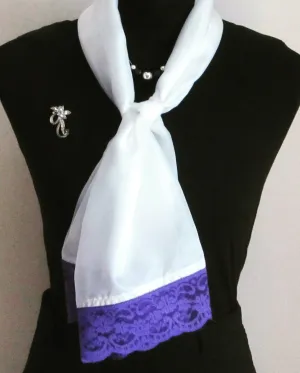 Lightweight Silk Ivory Scarf With Purple Lace Trim