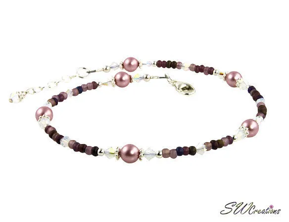 Mauve Pearl Opal Purple Beaded Anklet