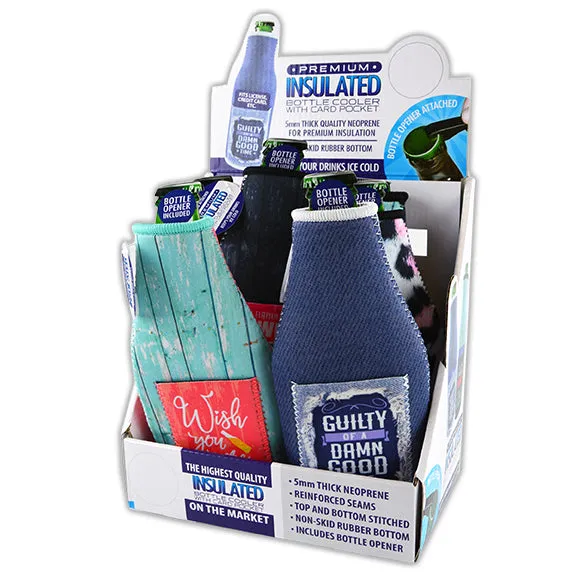 Neoprene 16 Oz Bottle Suit Cooler with Card Pocket - 6 Per Retail Ready Display 22466