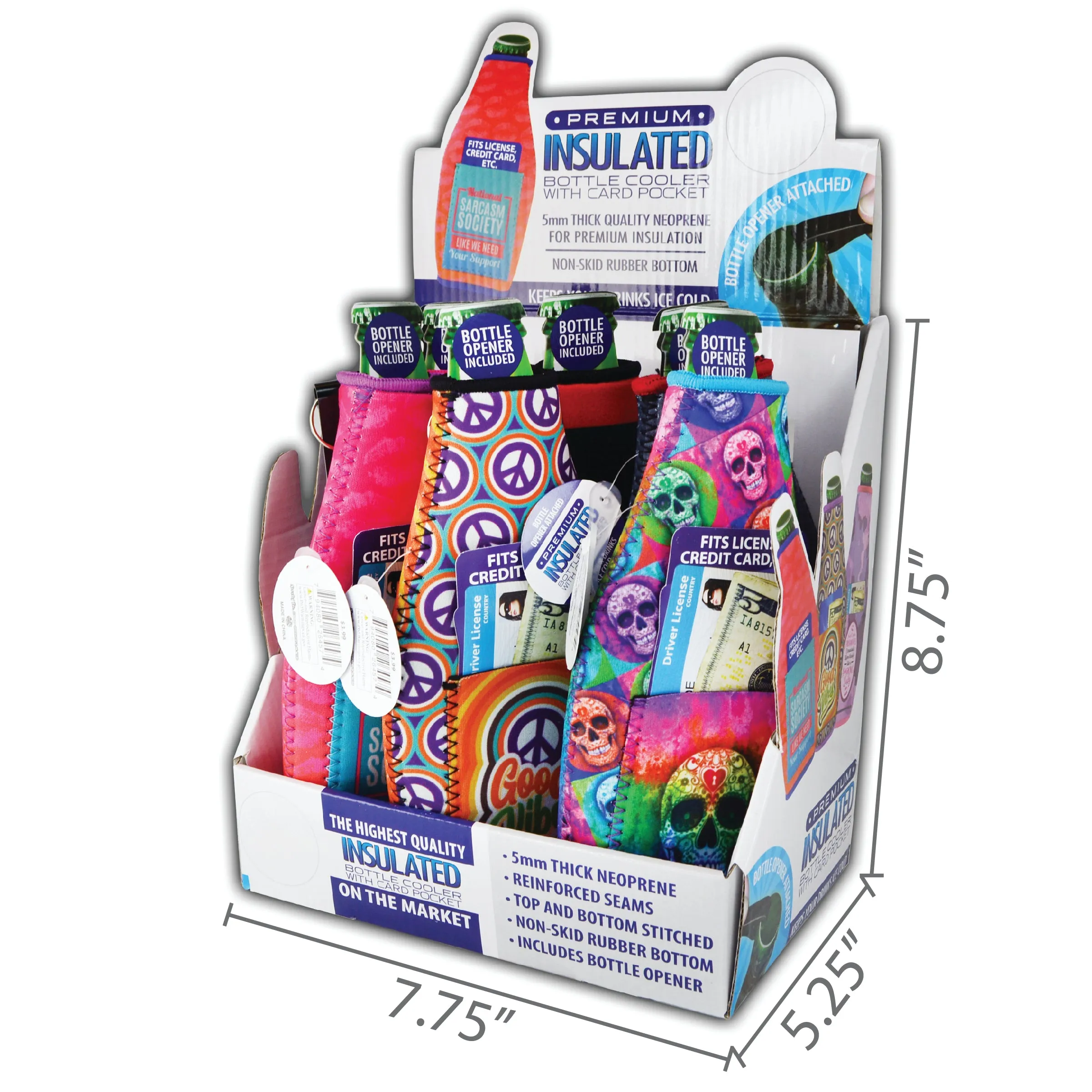 Neoprene 16 Oz bottle suit Cooler with Card Pocket - 6 Per Retail Ready Display 26457