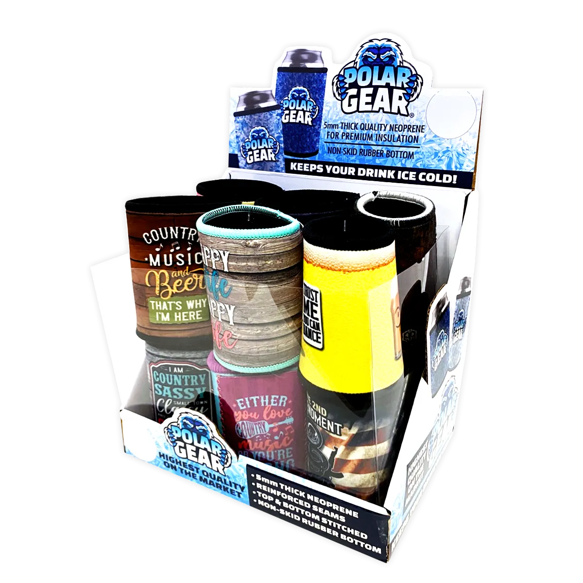 Neoprene Can and Bottle Cooler Assortment - 12 Pieces Per Retail Ready Display 23413