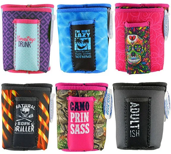 Neoprene Can and Bottle Cooler with Cigarette Pouch - 6 Pieces Per Retail Ready 24062