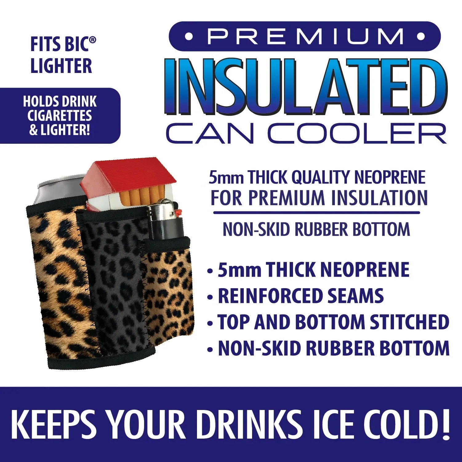 Neoprene Can and Bottle Cooler with Cigarette Pouch - 6 Pieces Per Retail Ready 26473