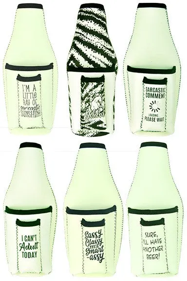 Neoprene Glow in The Dark Bottle Suit Cooler with Cigarette Pouch - 6 Pieces Per Retail Ready Display 24208