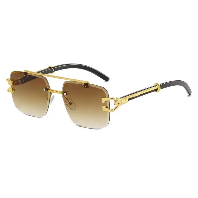 New wood grain leopard head sunglasses for women and men double beam cut edge sunglasses popular cheetah glasses