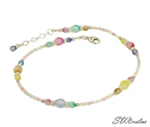 Pastel Czech Glass Beaded Anklet