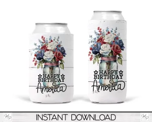 Patriotic July 4th Neoprene Can Cooler PNG Sublimation Design, Digital Download