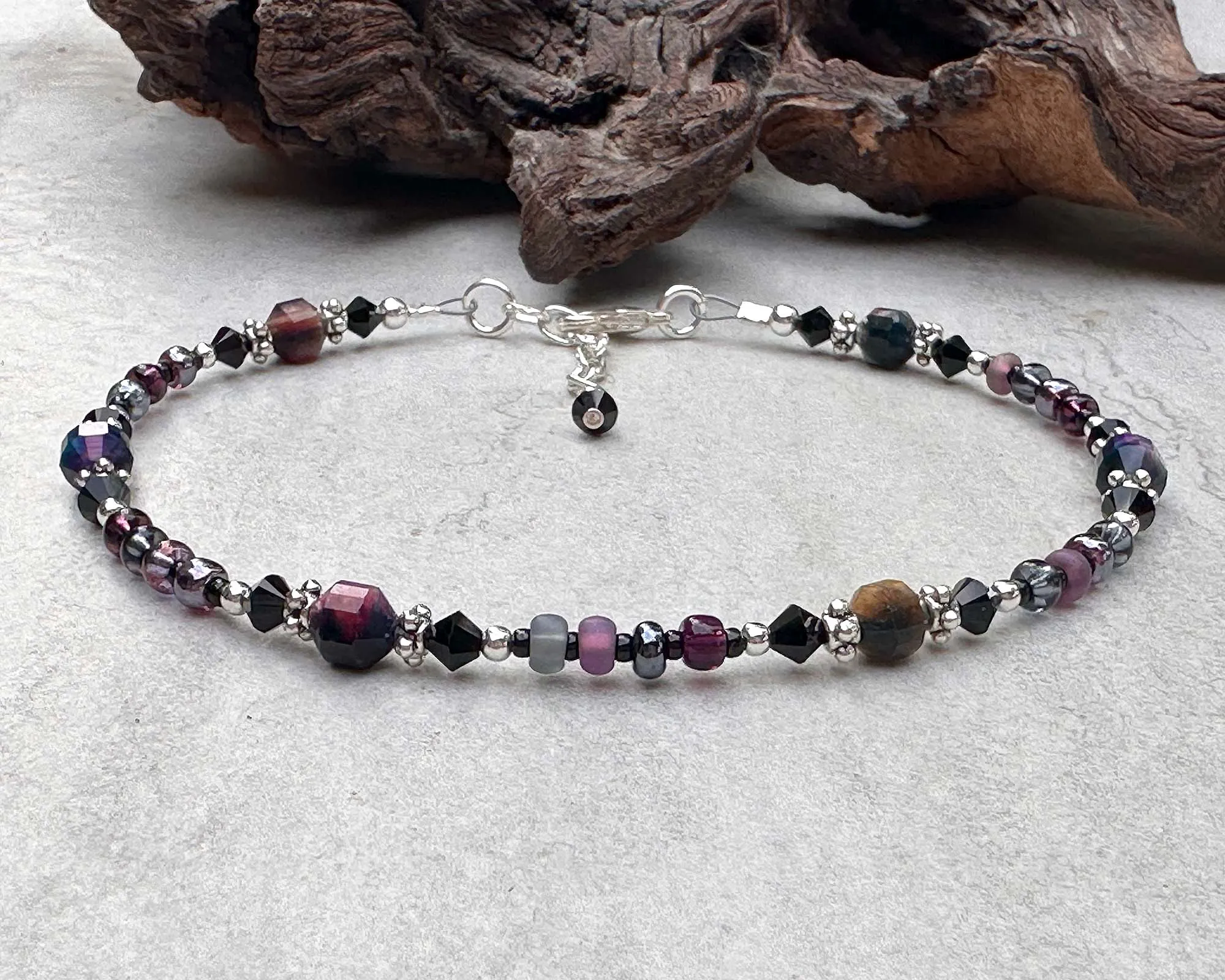 Rainbow Tigers Eye Beaded Anklet