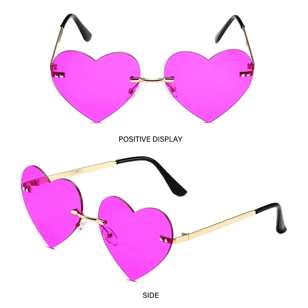 Rimless Heart Sunglasses Vintage Metal Sun Glasses for Women Trendy Heart-Shaped Glasses Fashion Hippie Glasses for Party