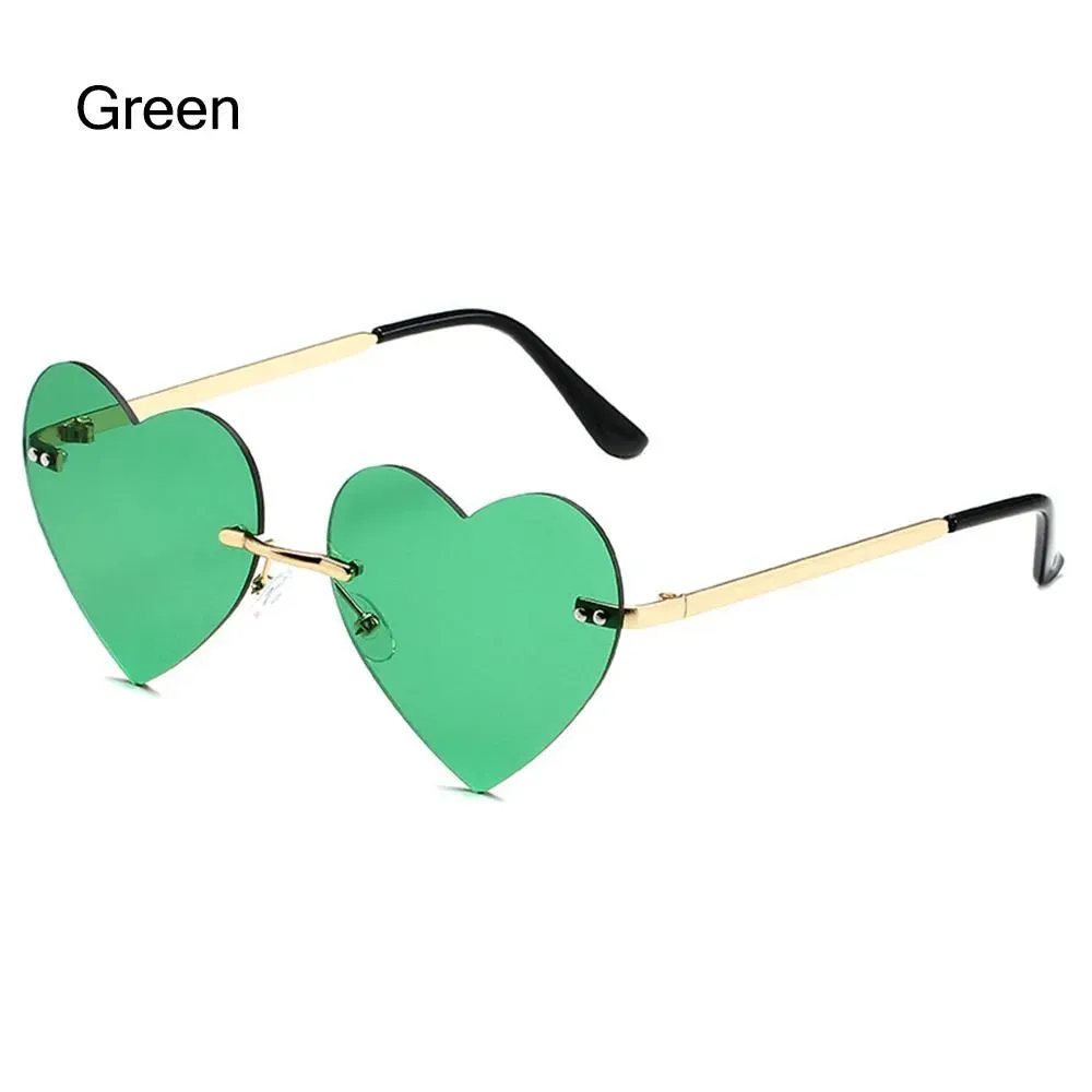 Rimless Heart Sunglasses Vintage Metal Sun Glasses for Women Trendy Heart-Shaped Glasses Fashion Hippie Glasses for Party