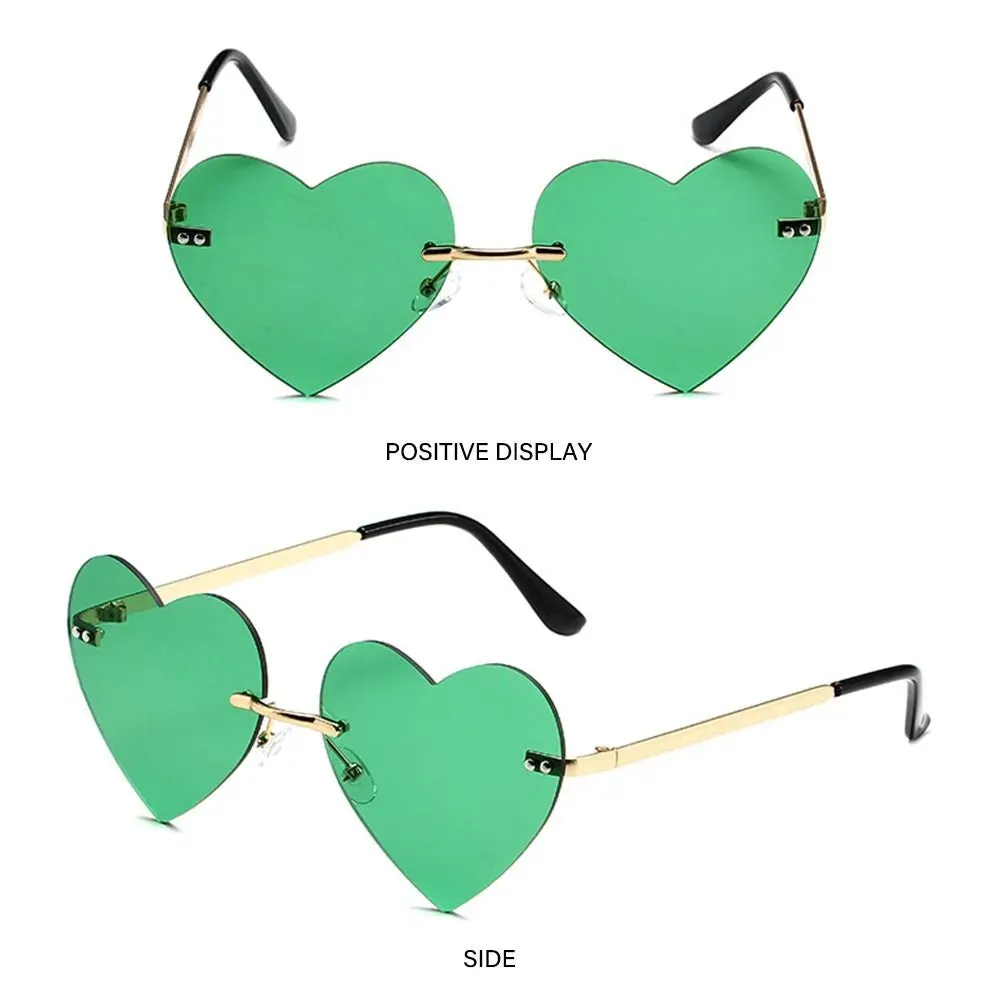 Rimless Heart Sunglasses Vintage Metal Sun Glasses for Women Trendy Heart-Shaped Glasses Fashion Hippie Glasses for Party