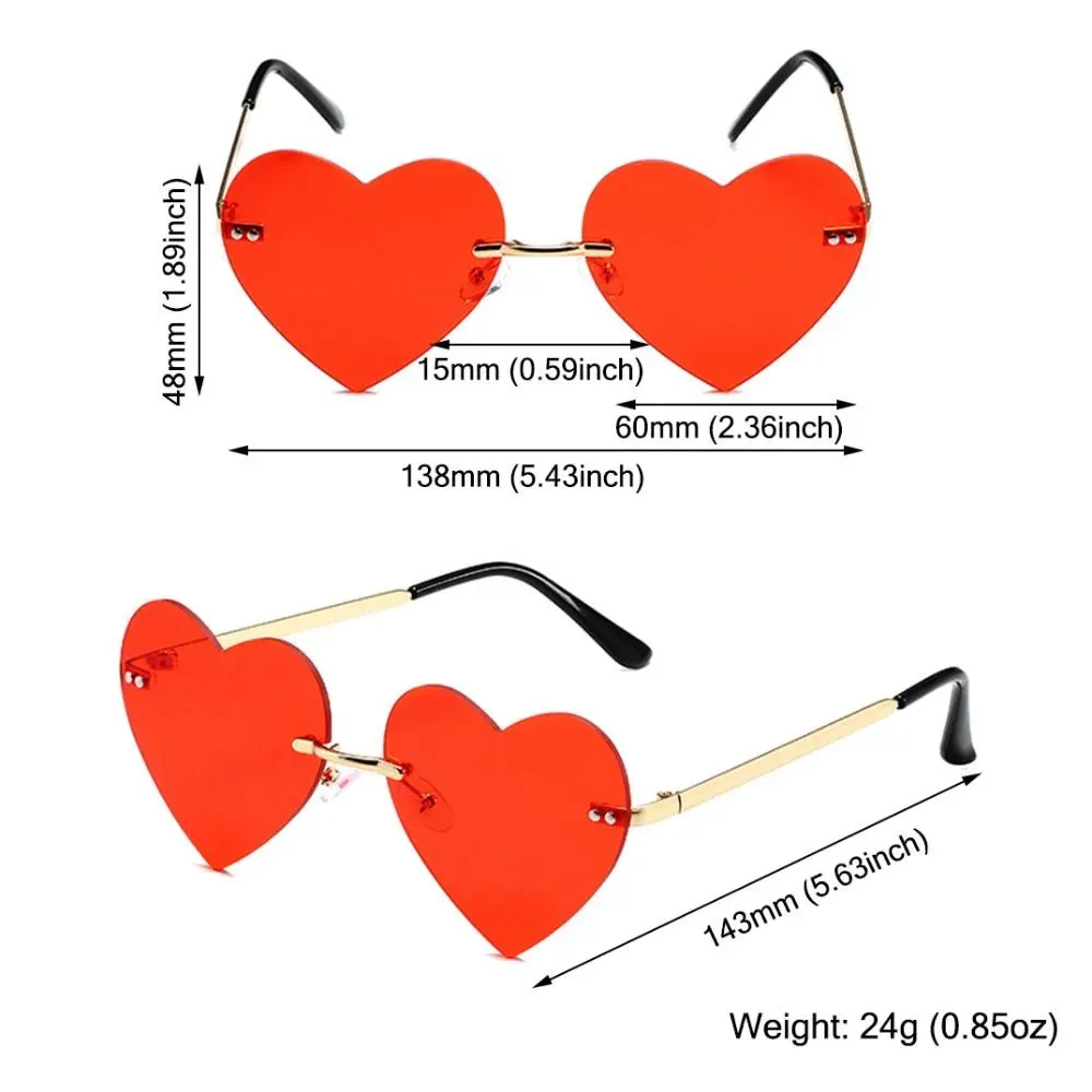 Rimless Heart Sunglasses Vintage Metal Sun Glasses for Women Trendy Heart-Shaped Glasses Fashion Hippie Glasses for Party