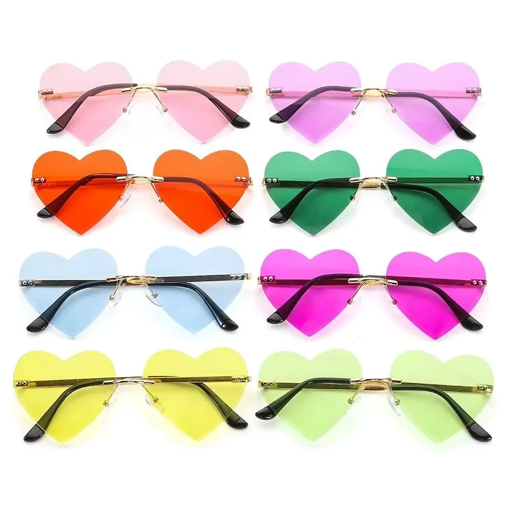 Rimless Heart Sunglasses Vintage Metal Sun Glasses for Women Trendy Heart-Shaped Glasses Fashion Hippie Glasses for Party