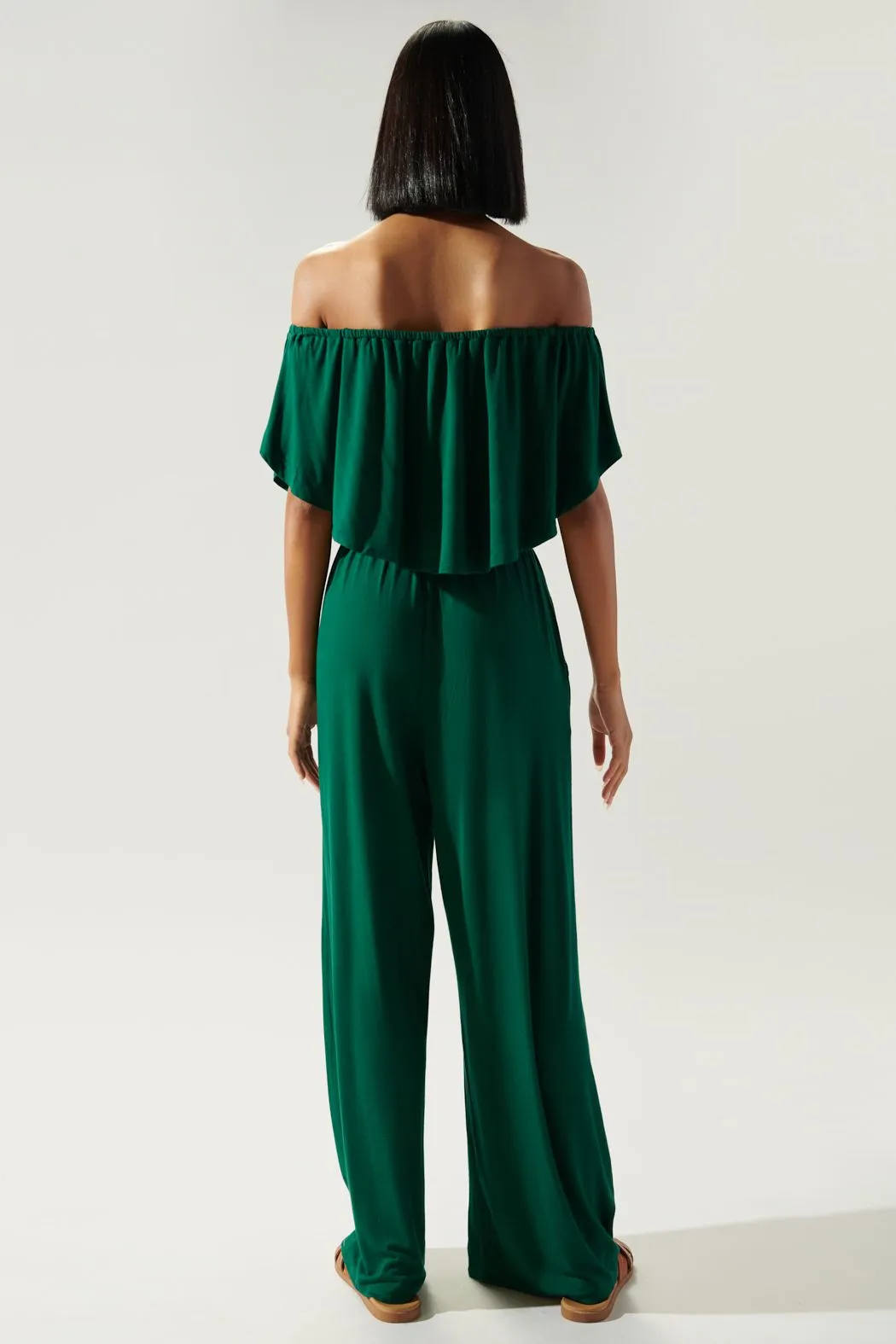 Sharpay Jersey Knit Off The Shoulder Jumpsuit | Emerald