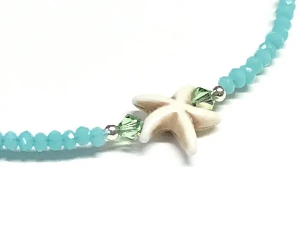 Starfish Ankle Bracelet - Seafoam - Sterling Silver - Anklet for Women - Beach Anklet